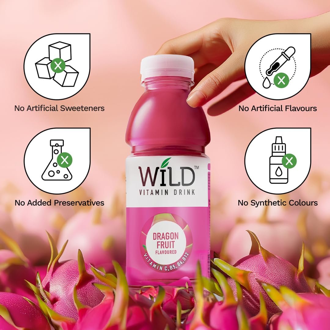 Wild Vitamin Drink Dragon Fruit Flavoured 400ml Pack of 12 - Vitamin C B5 B6 B12 Contains Electrolytes Hydration Drink - Image 8