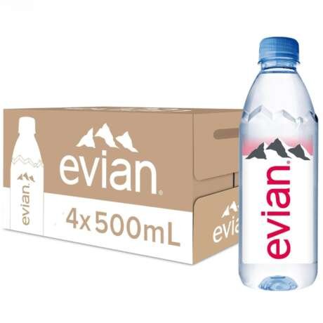 evian Natural Mineral Water Bottle, Drinking Water, 500ml, Case of 4