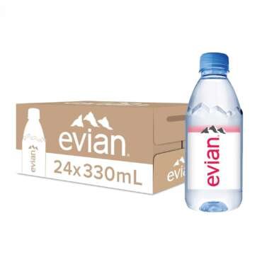 evian Natural Mineral Water Bottle, Drinking Water, 330ml, Case of 24