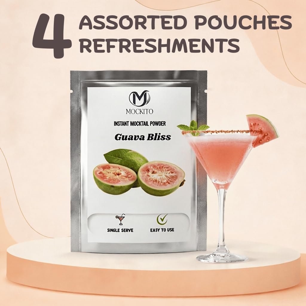 MOCKITO Guava Bliss Mocktail Mixer | Pack of 4 Sachets | Non-Alcoholic Tropical Summer Drink | Natural Guava Flavour | Mix with Soda or Sparkling Water | Instant Party Drink - Image 3
