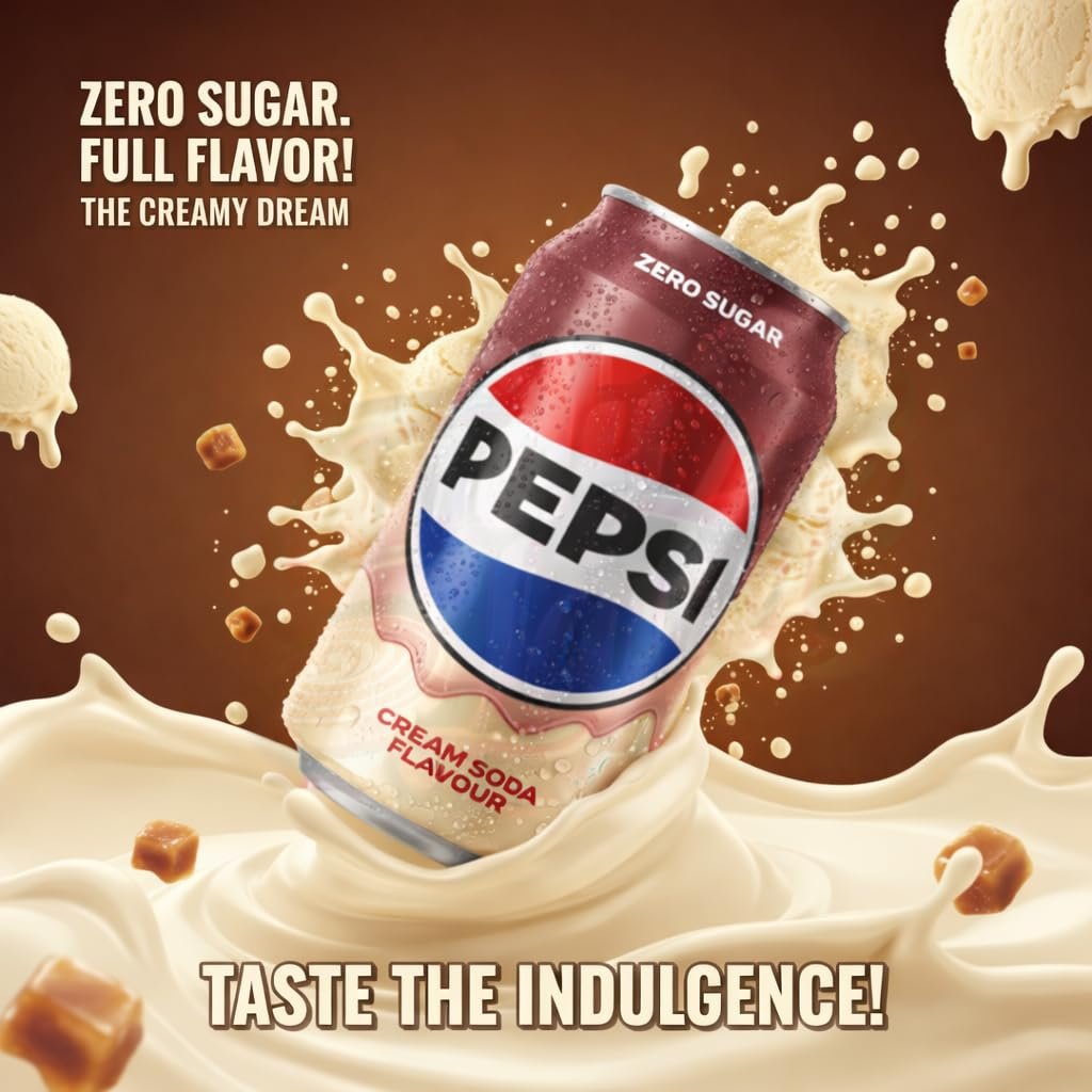 Pepsi Zero Sugar Cream Soda Flavour Soft Drink By COUGAR | (Pack Of 6) - 330ml Can | Zero Calories Carbonated Beverage | Smooth & Classic Creamy Taste | Refreshing Chilled Soda Drink - (IMPORTED-UK) - Image 6