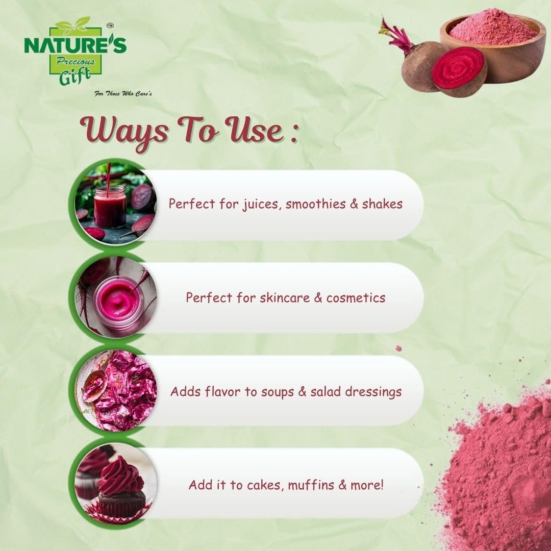 NATURE’S GIFT – FOR THOSE WHO CARE’S Beetroot Powder 100 g | Pure Beet Root Powder | Suitable for Smoothies, Baking, Beverages and DIY Cosmetic Use - Image 4