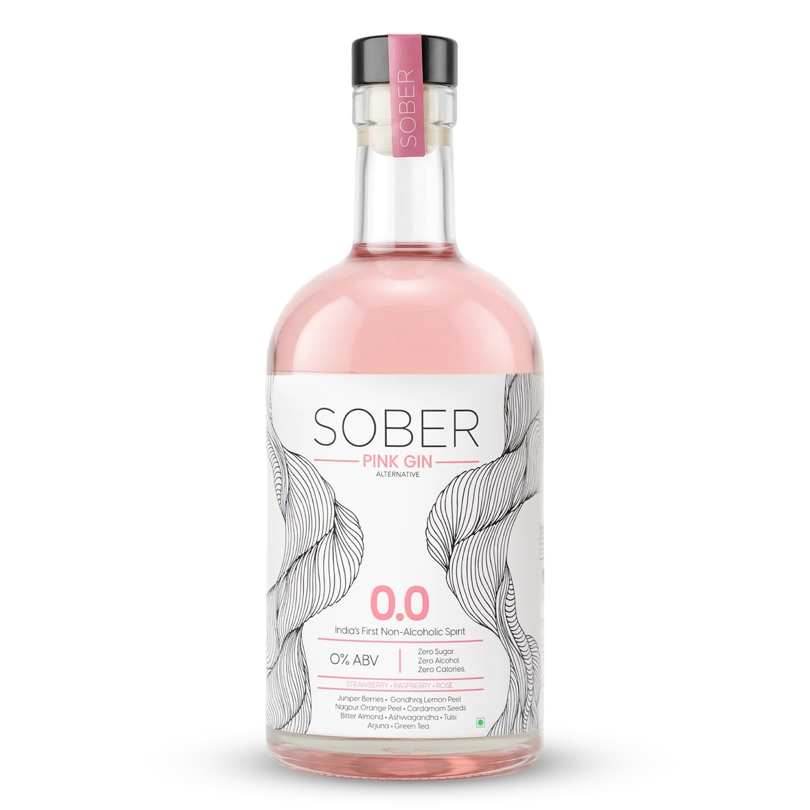 SOBER Pink Gin Alternative | 0.0% ABV Zero Alcohol Drink | Premium Non Alcoholic Gin | Strawberry Raspberry Rose Notes | Sugar Free Zero Calorie | 750ml