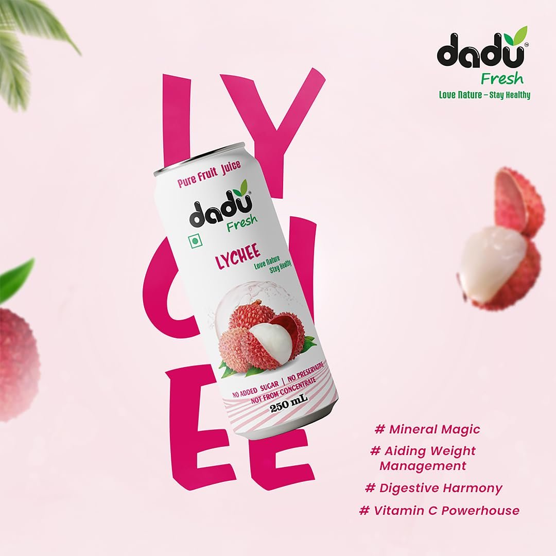 Dadu Fresh Lychee Juice | Naturally Sweet & Refreshing Drink Rich in Vitamin C & Antioxidants | Supports Hydration, Immune Health & Skin Radiance | No Added Sugar - 250 ML (Pack of 6) - Image 3