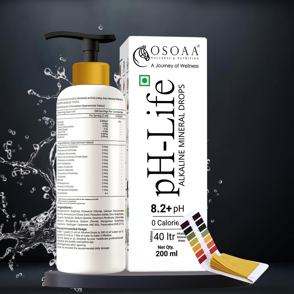 OSOAA Ph-Life Vegetarian Alkaline Mineral Water Drops (200Ml)|Makes 40L Alkaline Water|8.2+ Ph Booster Drops For Ro Water|14 Minerals,0 Calorie|Drinking Water Enhancer Liquid - Image 6