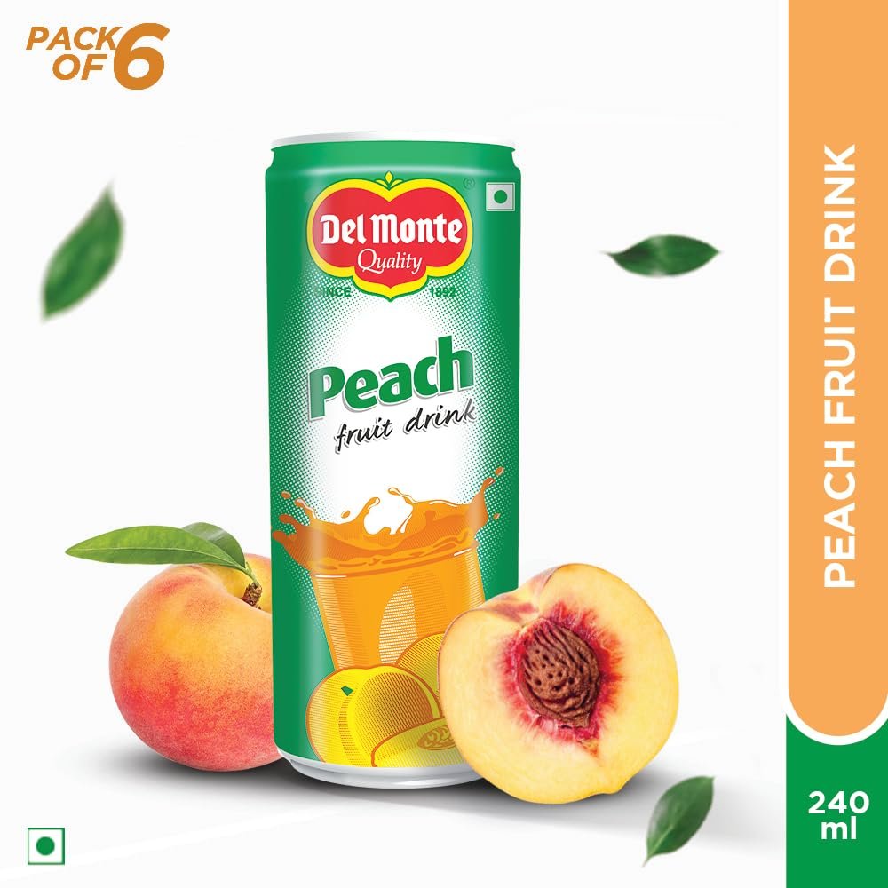 Del Monte Peach Fruit Drink (6 X 240 ML Can) -With Real Peach bits | Sweet, Juicy & Perfect for Cocktails & Mocktails - Image 4