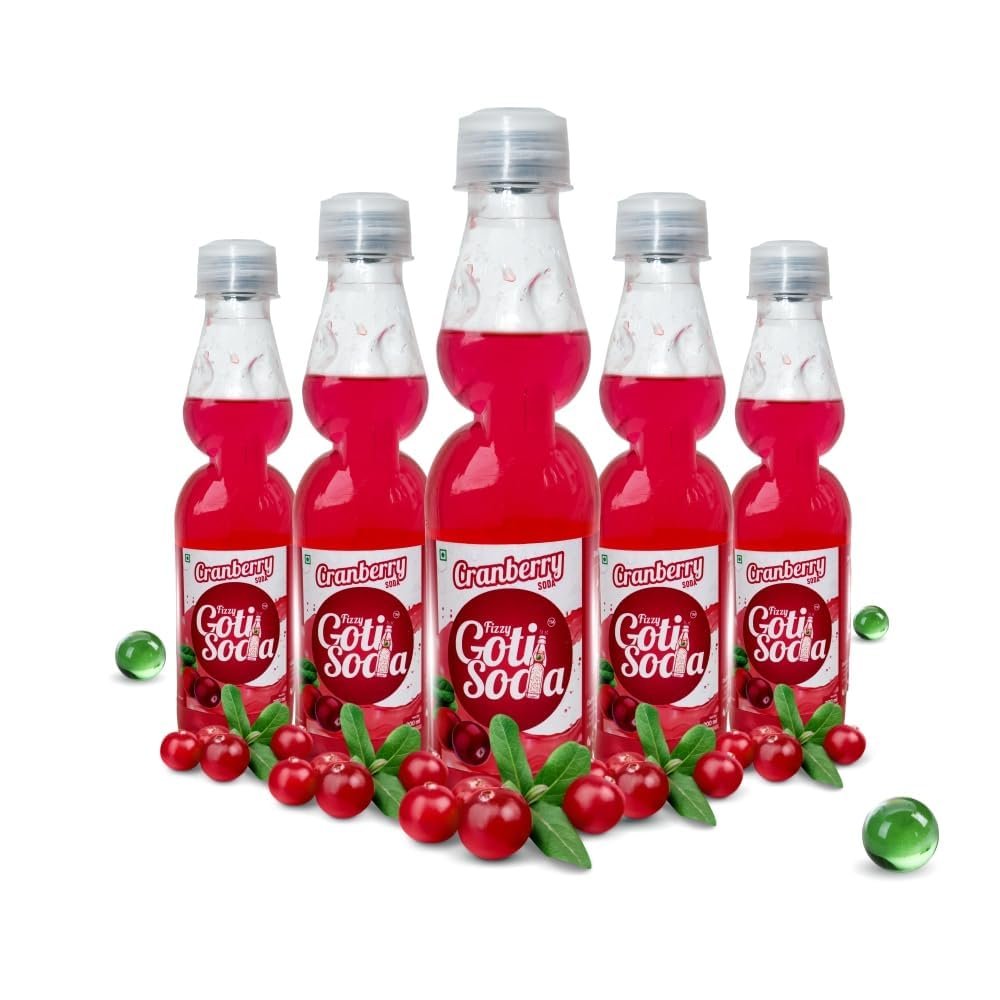 Cranberry Fizzy Goti Soda – Pack of 5 × 200ml | Desi Goli Soda Drink | Banta Soda | Tangy Indian Cranberry Soft Drink | Sulfur-Free Sugar, Zero Caffeine, Zero Artificial Sweeteners | RO Purified Water