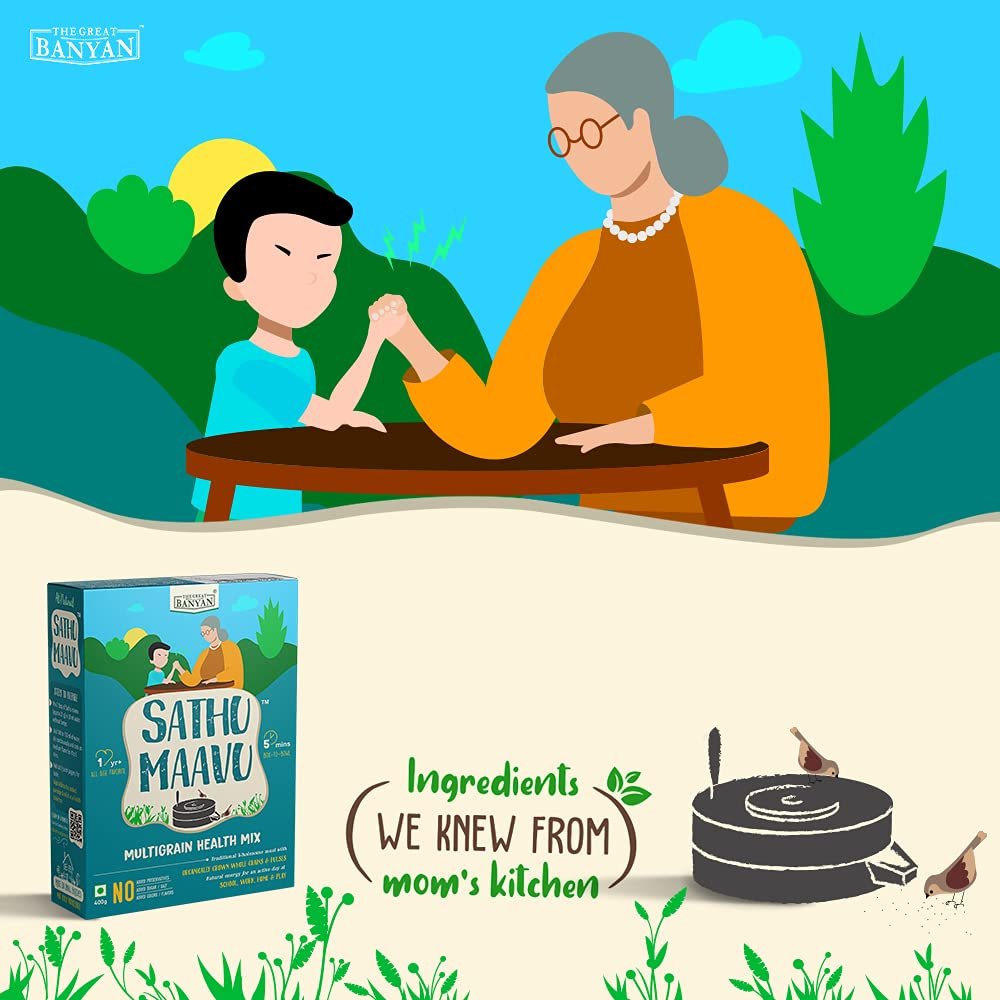 The Great Banyan Multigrain Sathu Maavu for Kids & Adults 400g – Made with Wholegrains, Millets, Pulses & Nuts | No added Sugar/Salt, Preservative Free Sathumaavu Kanji Drink Mix - Image 4