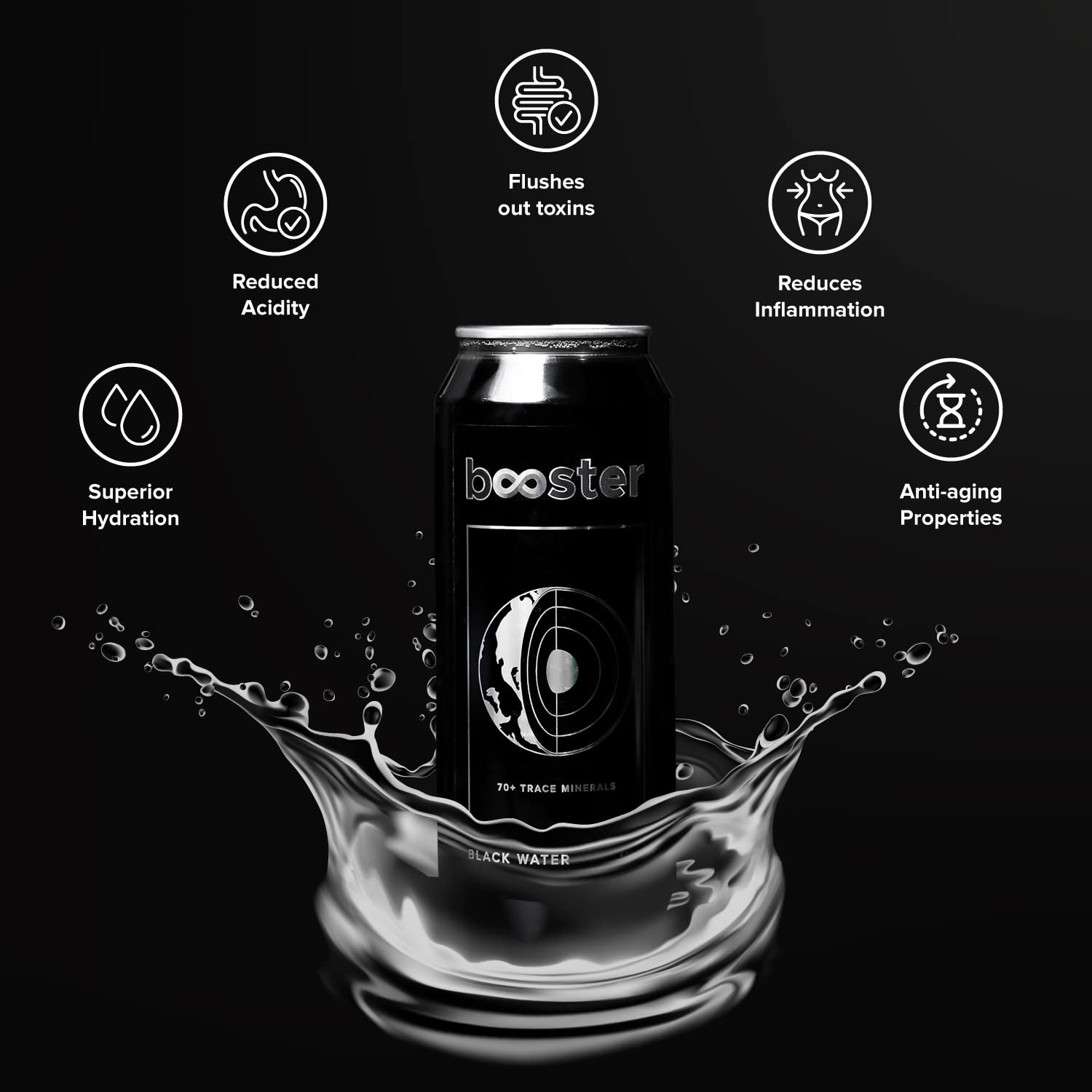Booster Black Alkaline Drink | Superior Hydration With Infused Essential Minerals | 8+ pH Alkaline (500 ML Each Can) Better than Bottled Water & Mineral water(Pack of 12) - Image 8