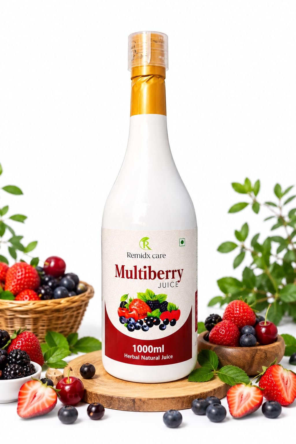 Multiberry Juice 1000ml Herbal Natural Drink with Blueberry Acai Berry Goji Noni Amla Ashwagandha Green Tea Mixed Fruit Wellness Beverage for Men & Women.