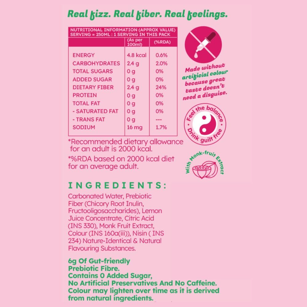 Bubz Strawberry Prebiotic Soda | 0g Added Sugar, 12 Kcal Per Can, 6g Prebiotic Fiber | Strawberry Flavor | 250 ml Can | Pack of 6 Low Calorie Soda Drink - Image 2