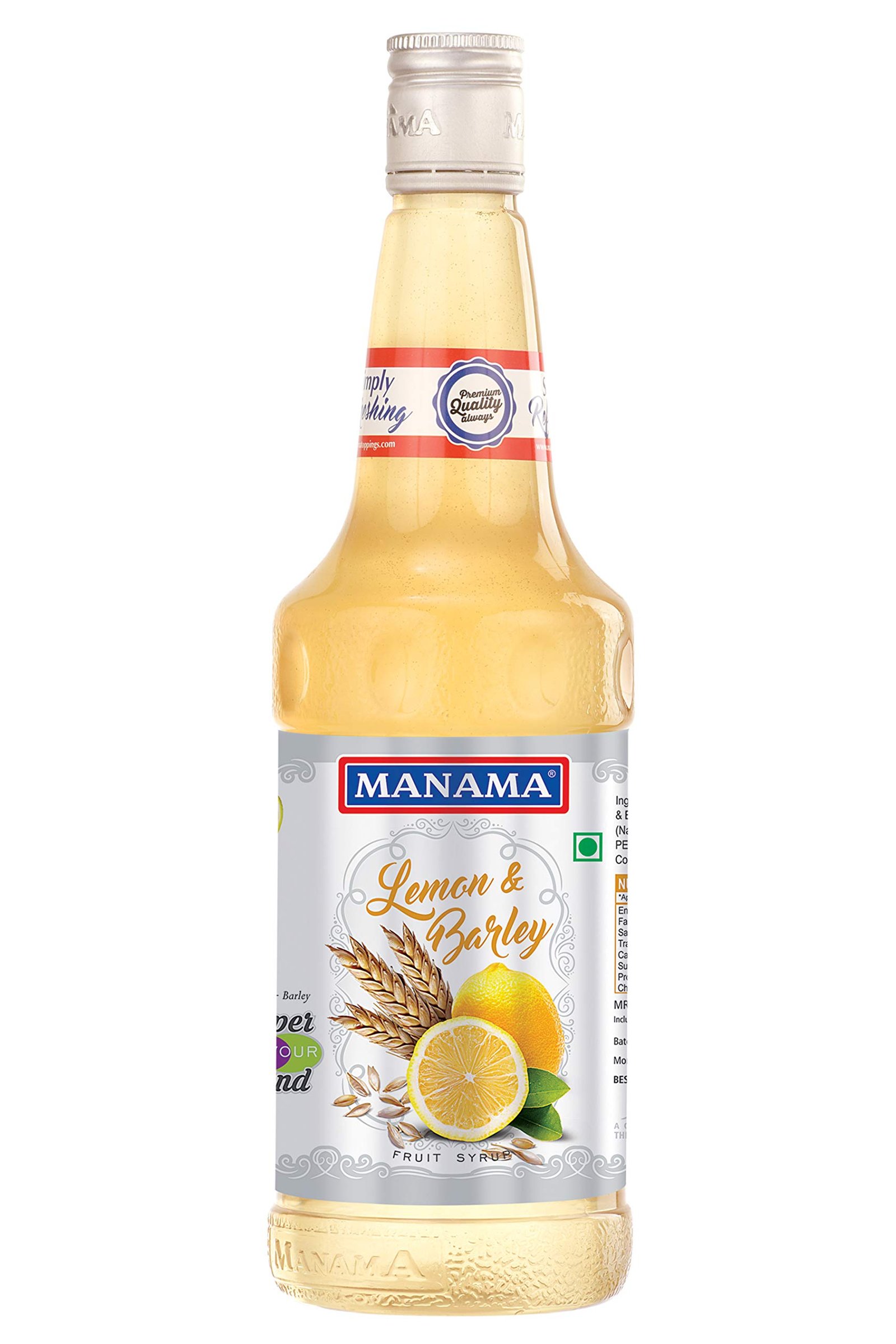 Manama Lemon Barley Syrup 750ML Mixer for Mocktails, Cocktails, Drinks, Juices, Beverages, Non Alcoholic Mix