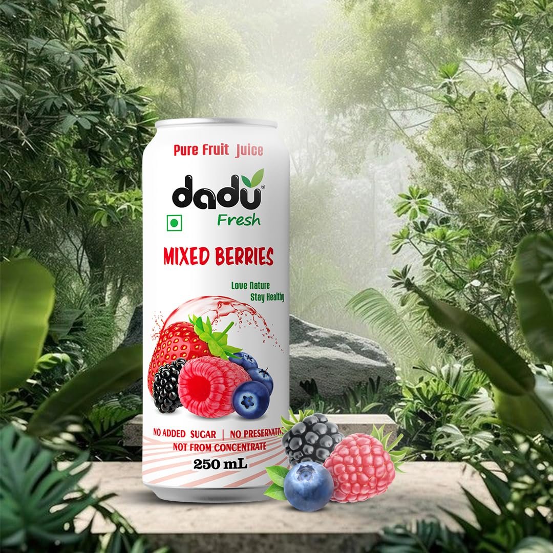 Dadu Fresh Mixed Berries Juice | Pure Natural Juice | Not from Concentrate | No Added Sugar | No Preservatives or Artificial Flavors | Blend of Strawberries, Blueberries, Mulberries & Raspberries | 250ml (Pack of 4) - Image 3