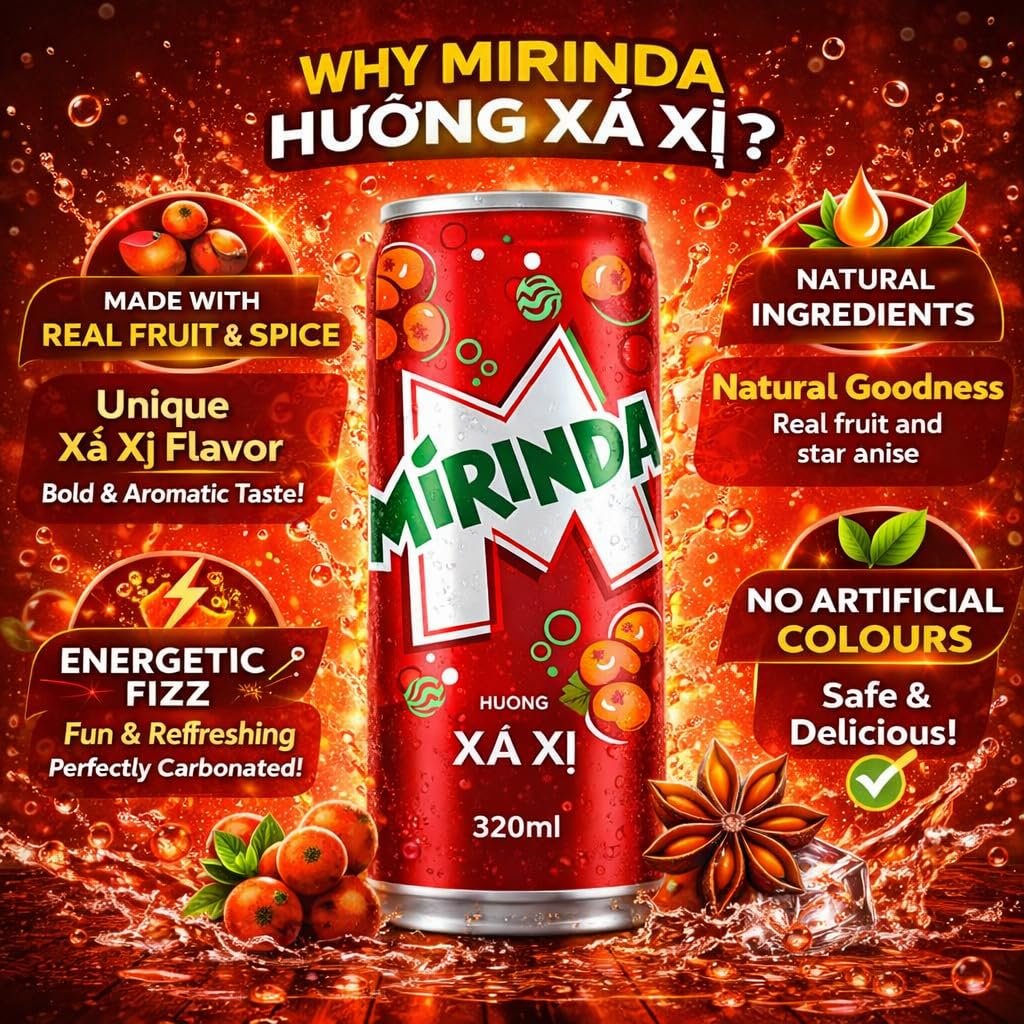 MiRINDA Xá Xị (Sarsaparilla) Berry Flavoured Carbonated Soft Drink (Pack of 3) 320ml Can By COUGAR, Refreshing Fizzy Soda Beverage, Sweet & Aromatic Sparkling Drink, Ready to Serve Chilled, Single Serve for Parties, Picnics & Everyday Refreshment - (Impor - Image 3