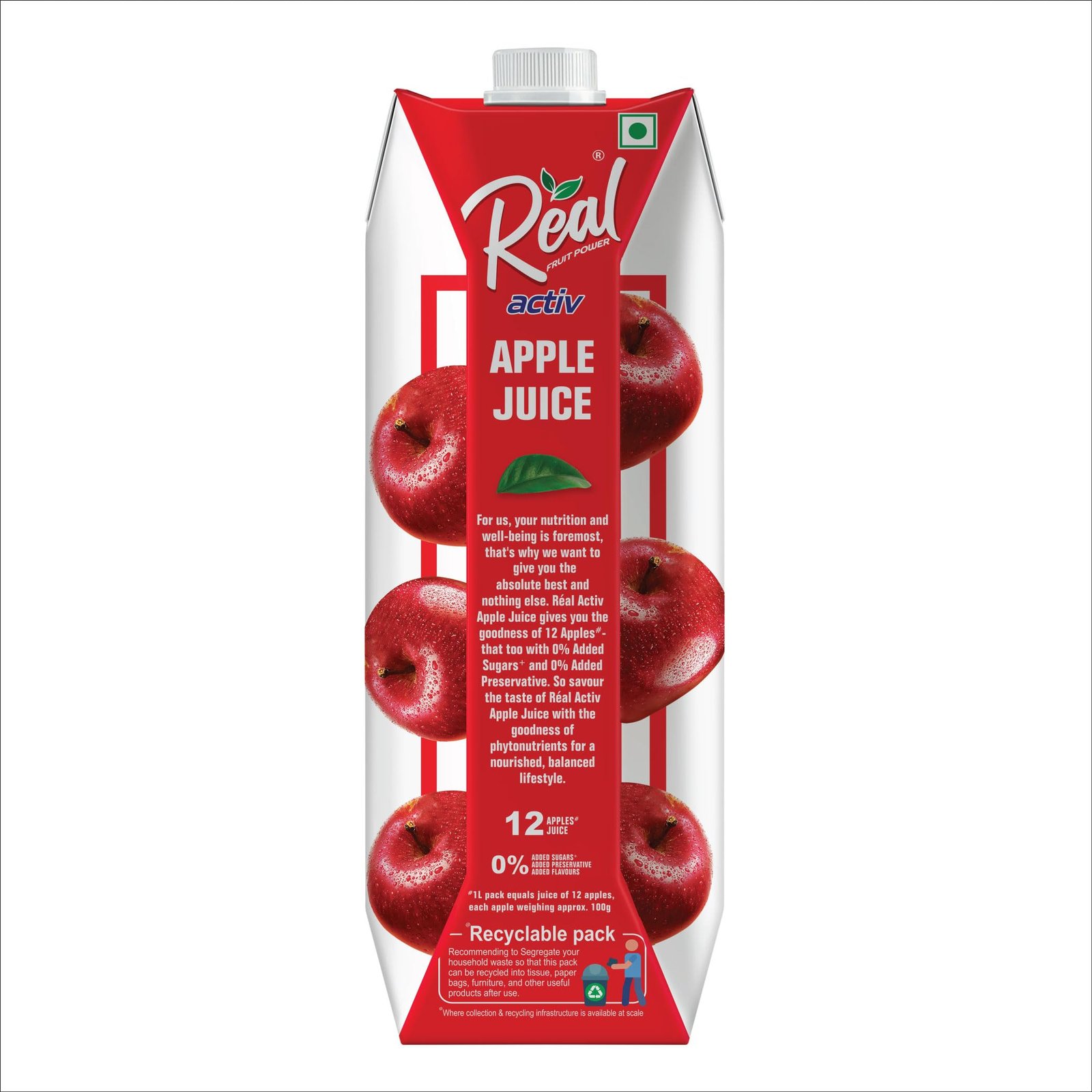 Real Activ Apple Fruit Juice - 1L | No Added Sugars & Preservatives | Goodness of Best Apple | Tasty, Refreshing & Energizing Fruit Drink - Image 3