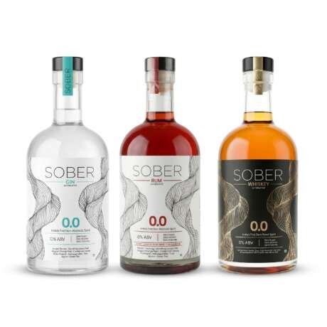 SOBER Gin, Rum and Whiskey Alternative Combo | 0.0% ABV Zero Alcohol Drink | Sugar Free Zero Calorie | Premium Non Alcoholic Drinks for Parties | 750ml x 3