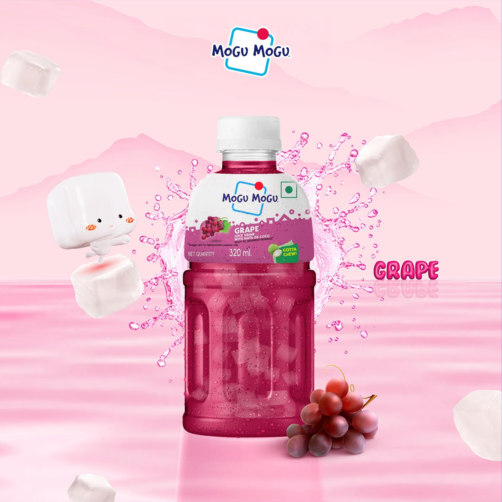 Mogu Mogu Grape Juice Drink with Nata de Coco Jelly 320ml (Pack of 6)| Refreshing Tropical Thai-Made Sip & Chew Beverage - Image 5