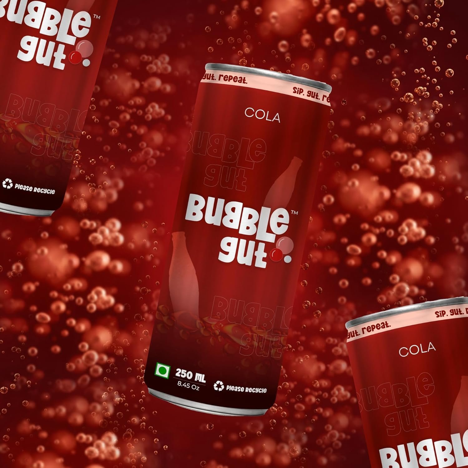 Bubble Gut Mixed Sparkling Soda Drink, Lemon Lime, Grape and Cola Flavours, 250 ml, Pack of 6 - Image 4