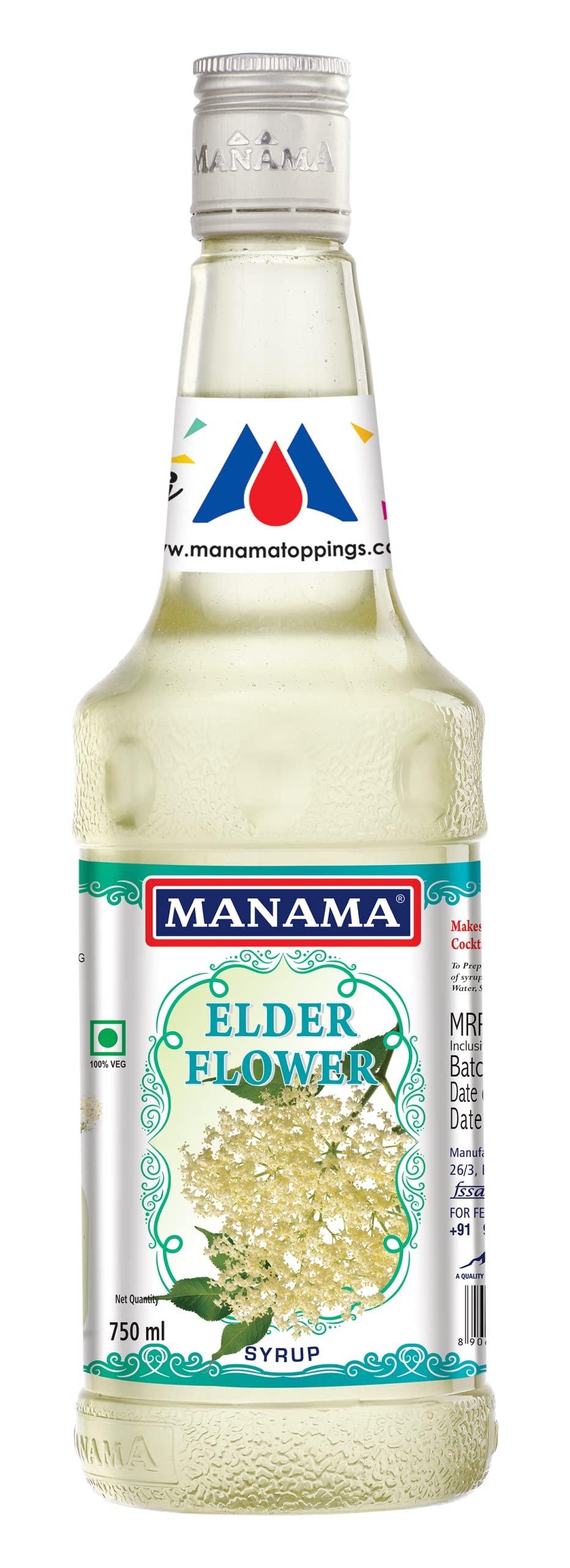 Manama Elder Flower Syrup | Mixer for Mocktails, Cocktails, Drinks, Juices, Beverages | Non Alcoholic Mix 750ML Bottle