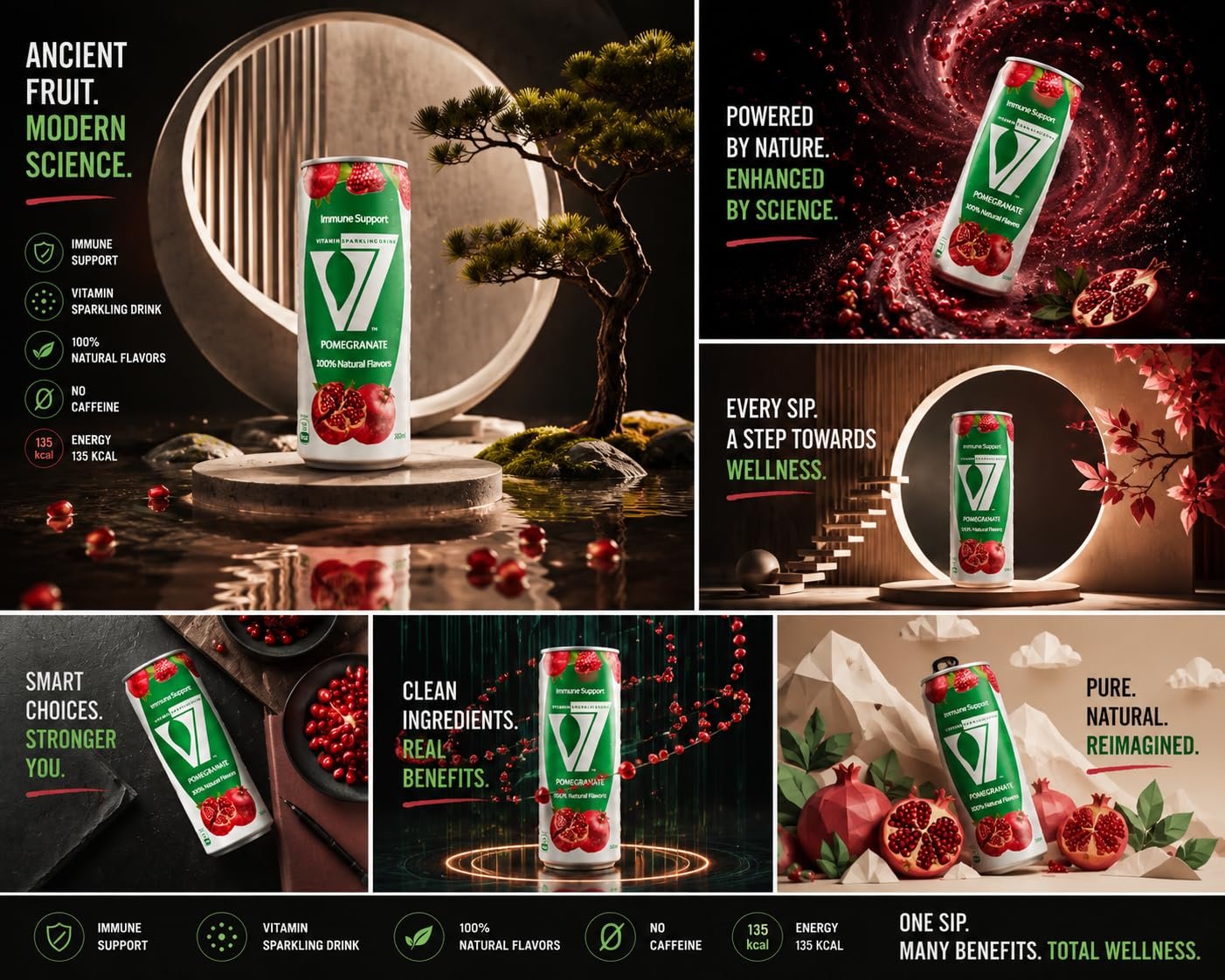 V7 Vitamin Sparkling Drink Pomegranate & Pina Colada Combo, 300ml Each | Immune Support, 100% Natural Flavours, 2 Flavour Variety Pack, Carbonated Beverage | Imported From Egypt - Image 5