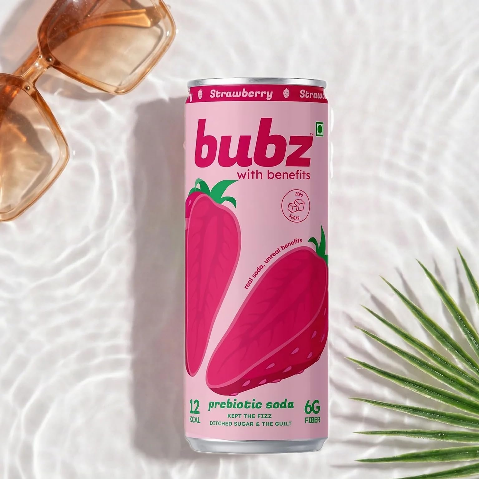 Bubz Strawberry Prebiotic Soda | 0g Added Sugar, 12 Kcal Per Can, 6g Prebiotic Fiber | Strawberry Flavor | 250 ml Can | Pack of 6 Low Calorie Soda Drink - Image 3