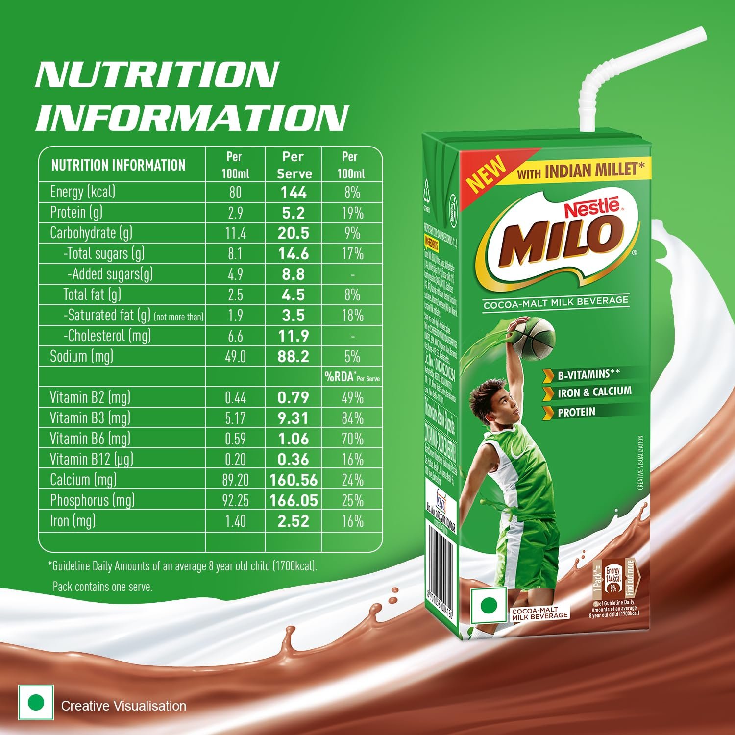 Nestlé MILO Ready-to-Drink Health Drink with Millets, Chocolate, 180ml - Image 5