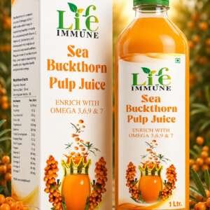 Life Immune Pure Sea Buckthorn Plub Juice, Enriched with Omega 3, 6, 9 & 7, 1 Ltr