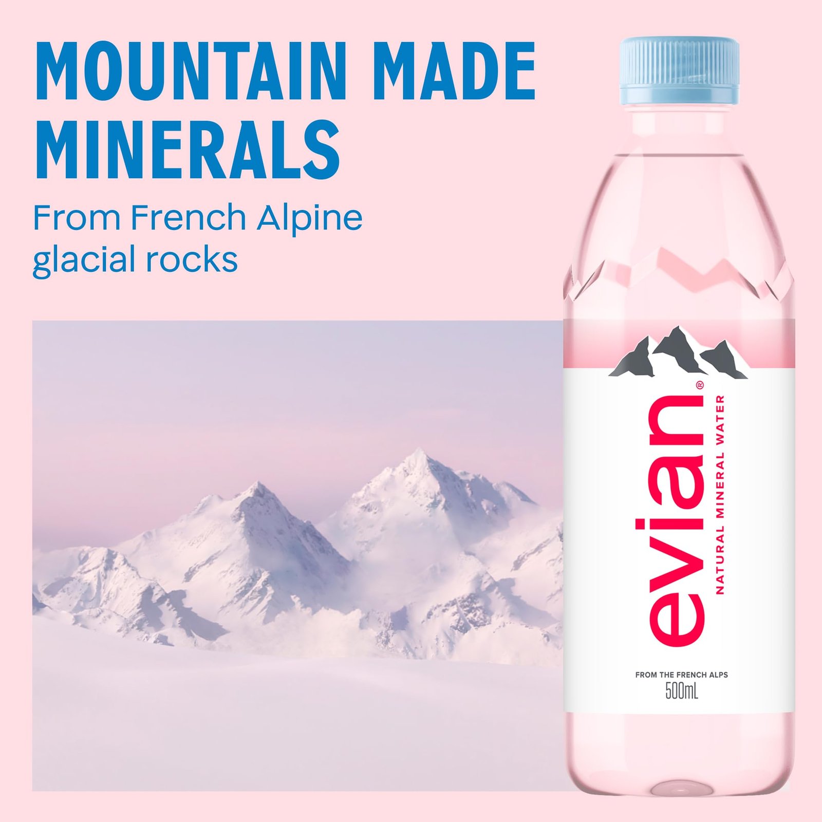 evian Natural Mineral Water Bottle, Drinking Water, 500ml, Case of 4 - Image 3