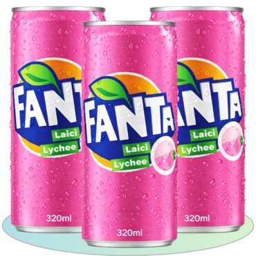 FANTA - Lychee Flavoured Carbonated Soft Drink (3 x 320ml), By COUGAR | Refreshing Fizzy Fruit Beverage | Sweet Tropical Lychee Taste | Chilled Ready To Drink Soda | Party & Everyday Refreshment Drink – (Imported - MALAYSIA)