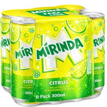 Mirinda Citrus Carbonated Soft Drink (Pack of 6) 300ml Can By COUGAR, Refreshing Fizzy Citrus Soda, Delicious & Flavourful Sparkling Beverage, Sweet & Tangy Taste, Ready to Serve Chilled, Single Serve Can for Parties & Everyday Refreshment - (Imported-UAE