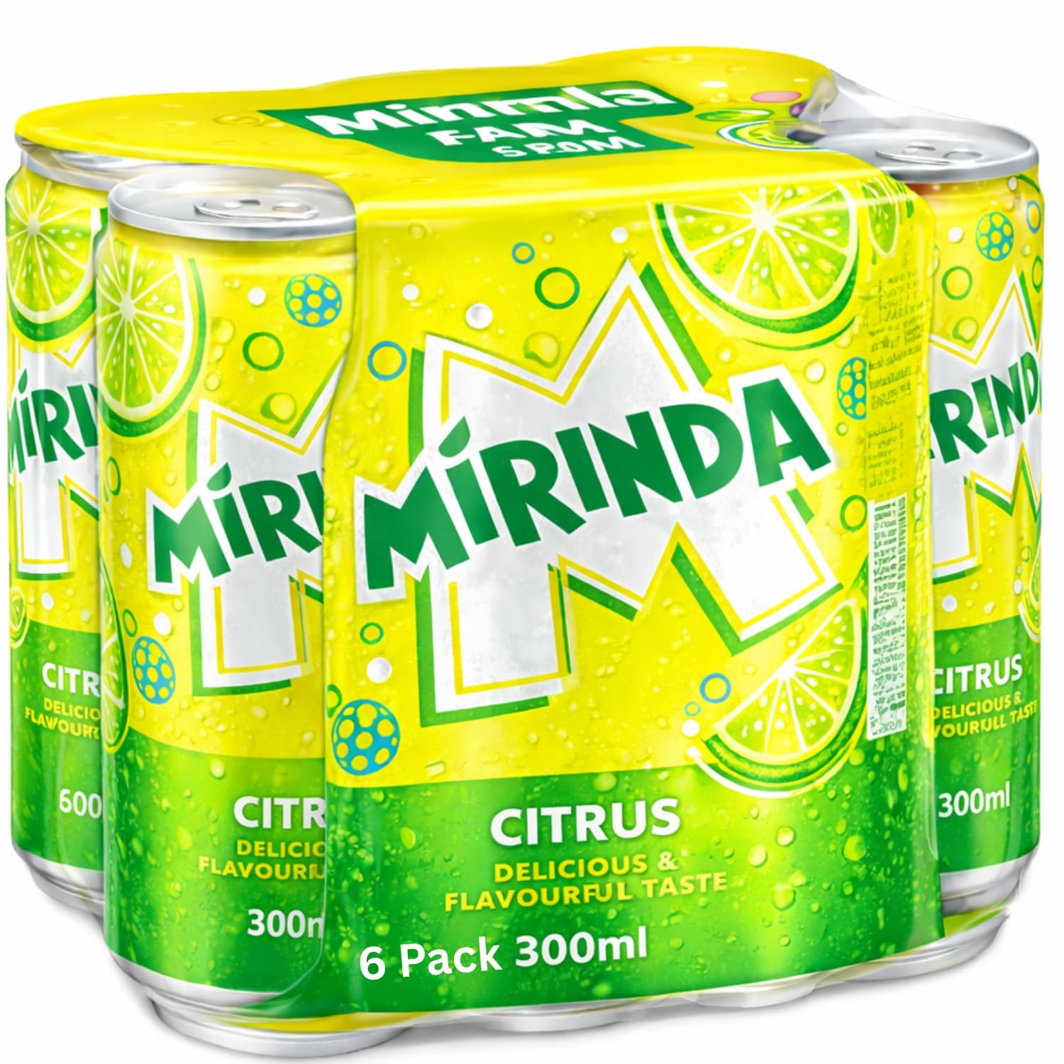 Mirinda Citrus Carbonated Soft Drink (Pack of 6) 300ml Can By COUGAR, Refreshing Fizzy Citrus Soda, Delicious & Flavourful Sparkling Beverage, Sweet & Tangy Taste, Ready to Serve Chilled, Single Serve Can for Parties & Everyday Refreshment - (Imported-UAE