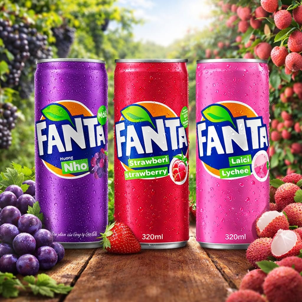 FANTA - Grape, Strawberry & Lychee Flavoured Carbonated Soft Drink Combo Pack (320ml) Each Cans By COUGAR | Refreshing Fizzy Fruit Beverages | FREE PRESTIGE PISTACHIO WAFFI INCLUDED | Chilled Ready To Drink Soda Pack – (Imported - MALAYSIA) - Image 3
