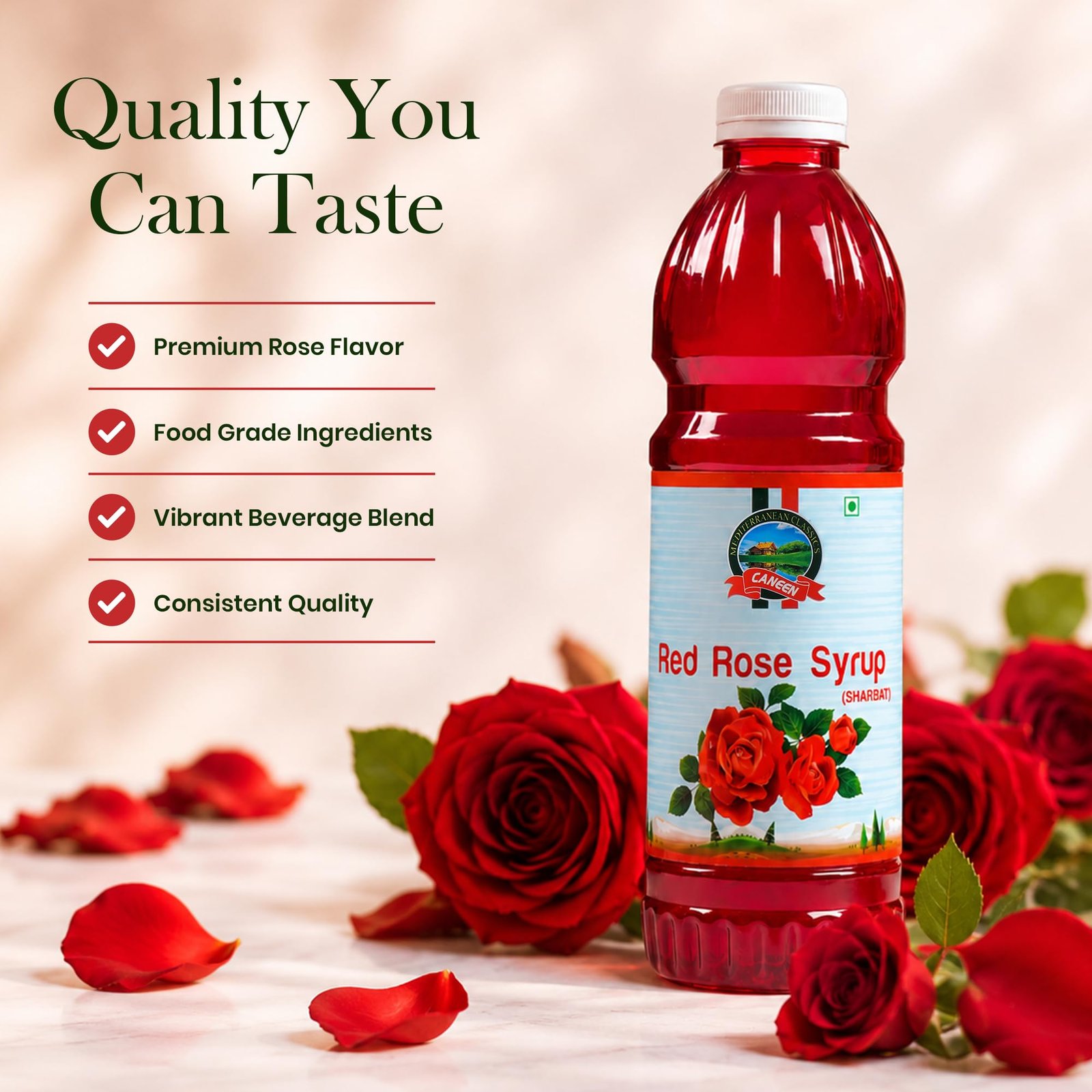 Caneen Red Rose Syrup 1ltr | Premium Rose Drink Syrup for Mocktails, Cocktails, Milk, Juices & Summer Beverages | Refreshing Floral Flavor | Non-Alcoholic Drink Mixer | pack of 1 - Image 7