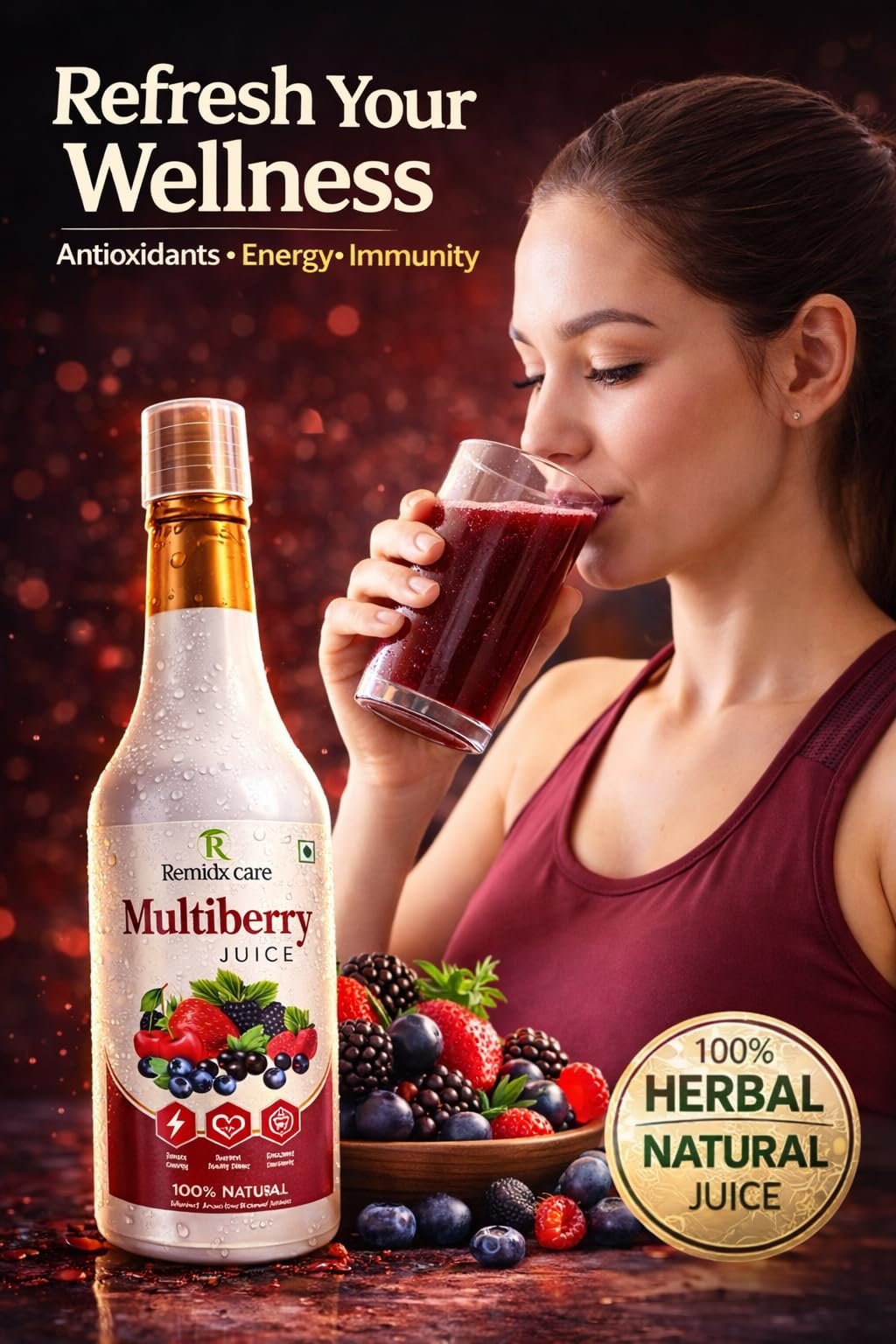 Multiberry Juice 1000ml Herbal Natural Drink with Blueberry Acai Berry Goji Noni Amla Ashwagandha Green Tea Mixed Fruit Wellness Beverage for Men & Women. - Image 5