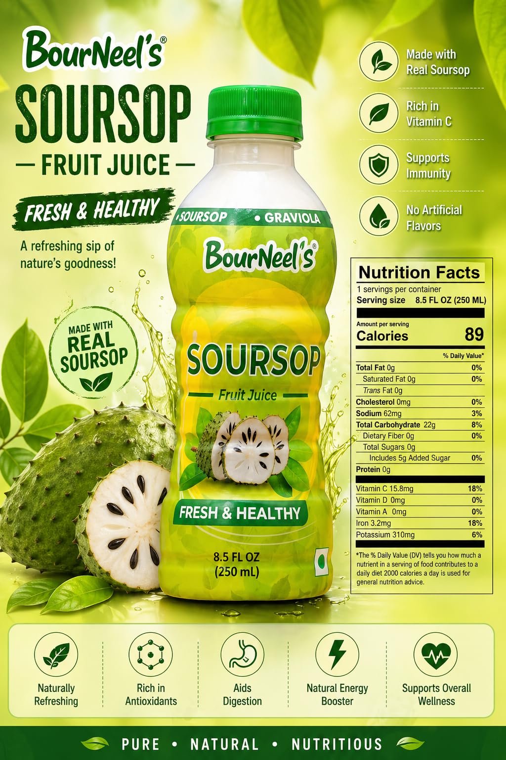 BourNeel's® Soursop Fruit Juice Pack of 4 | Soursop Graviola Laxman Phal Fruit Pulpy Juice Drink | High Vitamin C | - Image 4