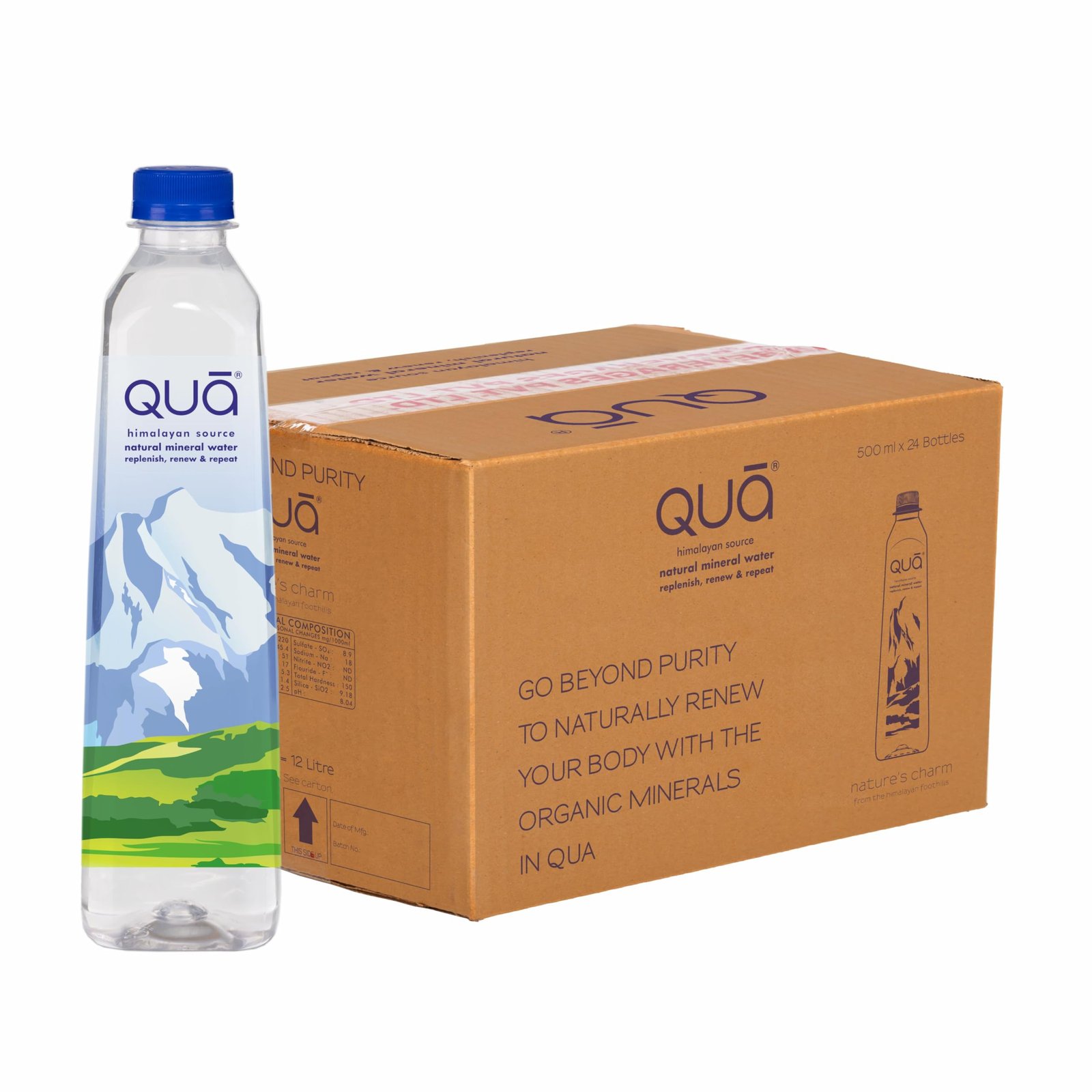 Qua Natural Mineral Water | 500ml x 24 | From the Himalayan Foothills | Rich in Calcium, Magnesium and Other Minerals | Naturally Alkaline | India’s Finest Water | pH 8+ - Image 3