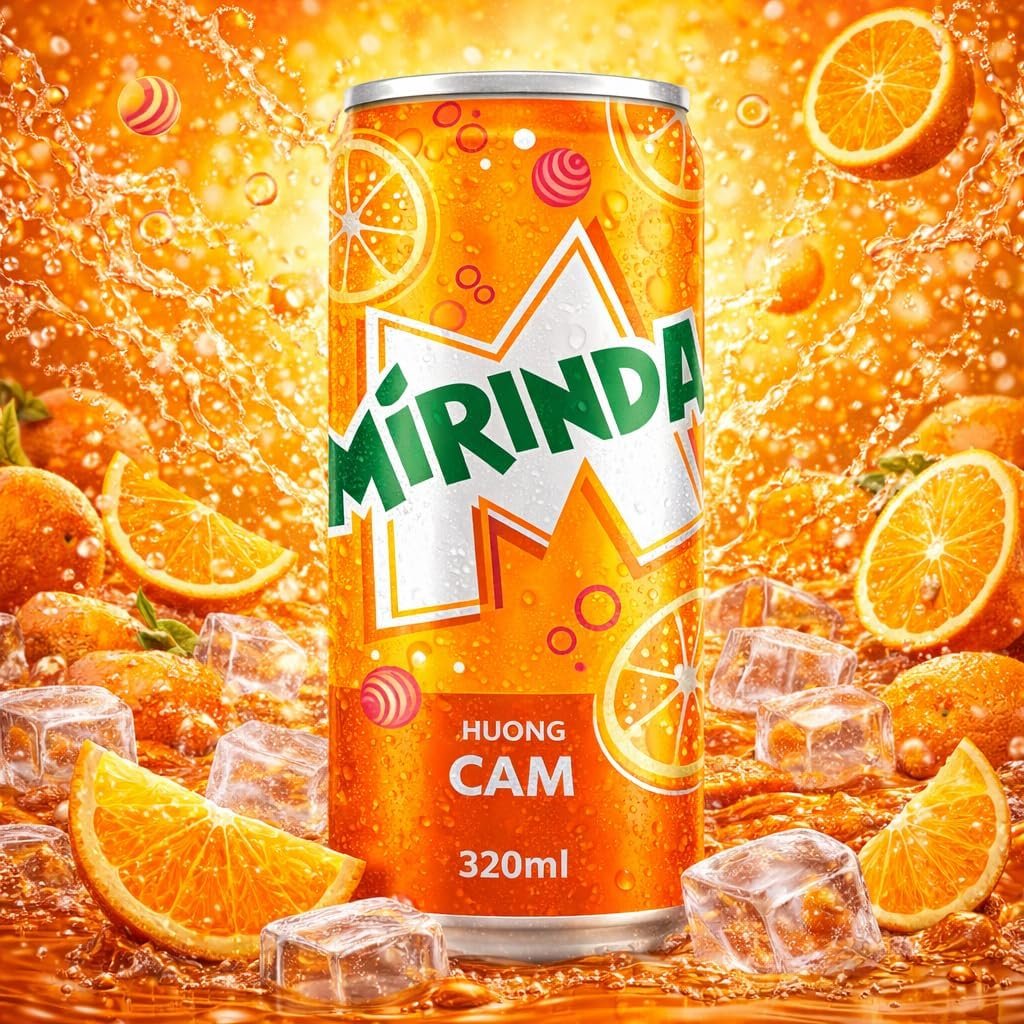 Mirinda Orange Carbonated Soft Drink, Featuring a Bold, Sweet, and Fizzy Taste Delivers a Zesty Kick Of Orange Goodness 320ml X 4 Cans, (From Vietnam) By DECADENT FOODS