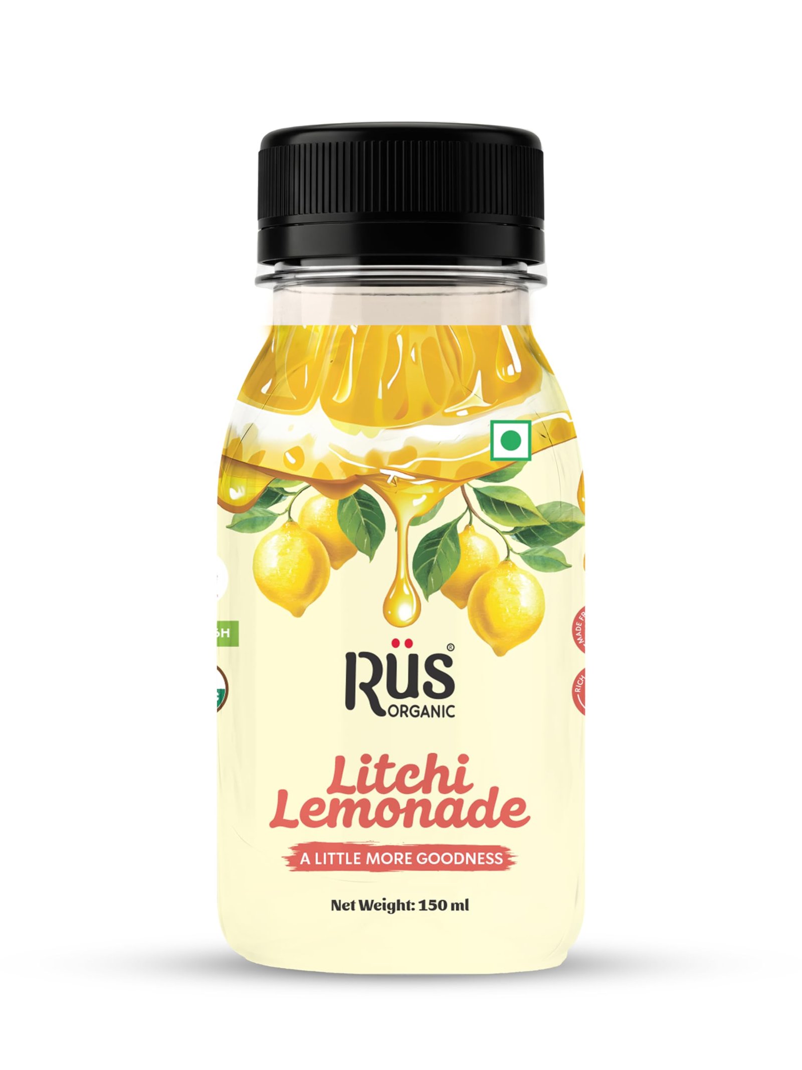Rus Organics Organic Litchi Lemonade | Litchi & Lemon Juice | Rich in Vitamin C | No Artificial Flavours | Ready to Drink | Pack of 4 × 150 ml
