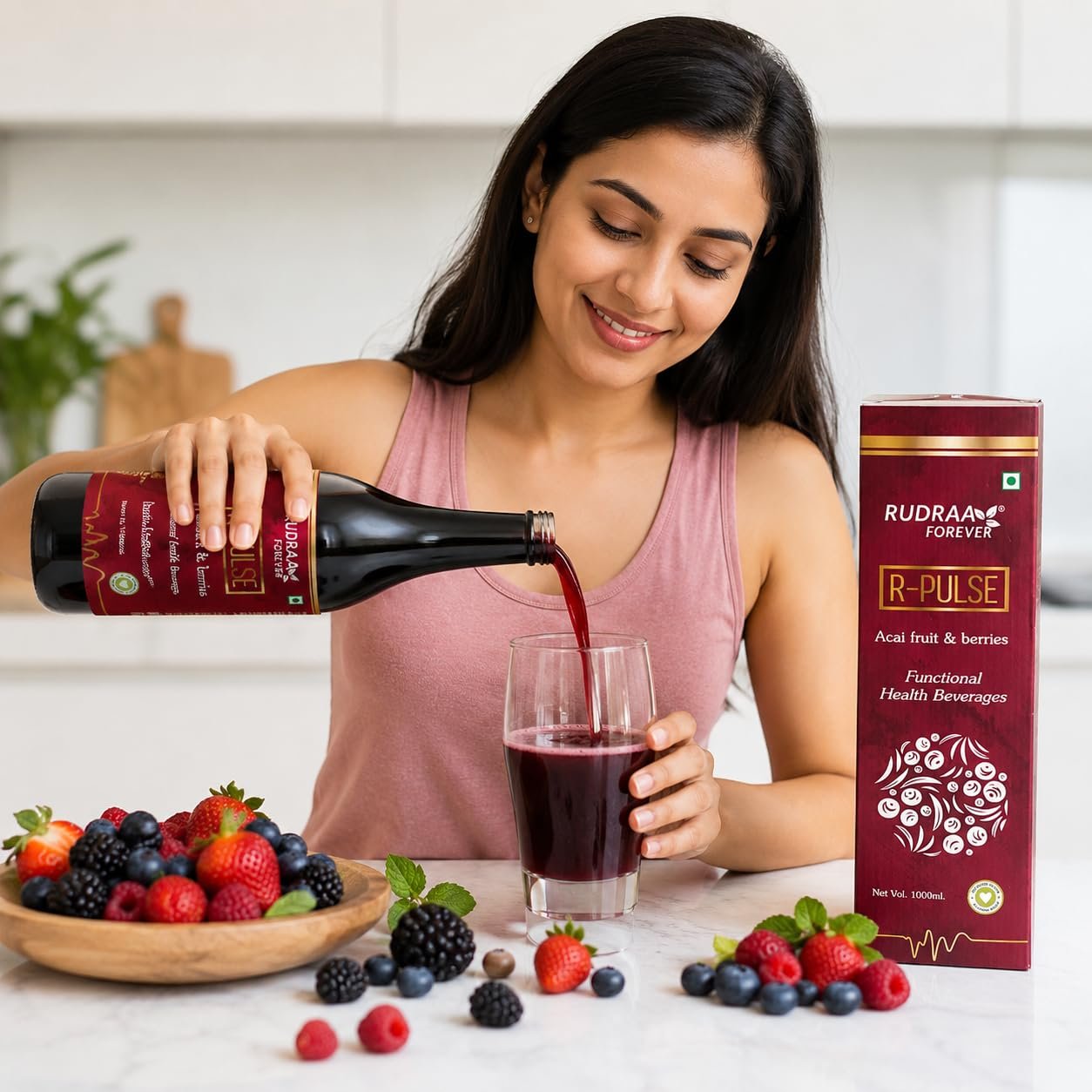 Rudraa Forever R-Pulse Acai Berry Juice 1000ml | Multi Berry Juice | Immunity booster drink | Detox drink for body cleansing | UTI support juice | - Image 4