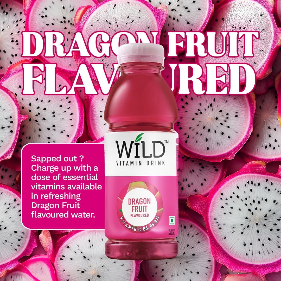 Wild Vitamin Drink Dragon Fruit Flavoured 400ml Pack of 12 - Vitamin C B5 B6 B12 Contains Electrolytes Hydration Drink - Image 4