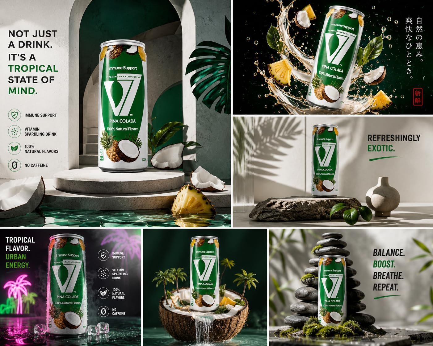 V7 Vitamin Sparkling Drink Pomegranate & Pina Colada Combo, 300ml Each | Immune Support, 100% Natural Flavours, 2 Flavour Variety Pack, Carbonated Beverage | Imported From Egypt - Image 8