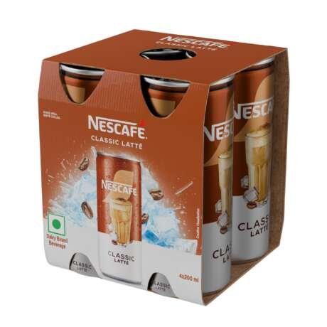 Nescafé Ready to Drink Cold Coffee Can, Classic Latte, 200ml, Pack of 4