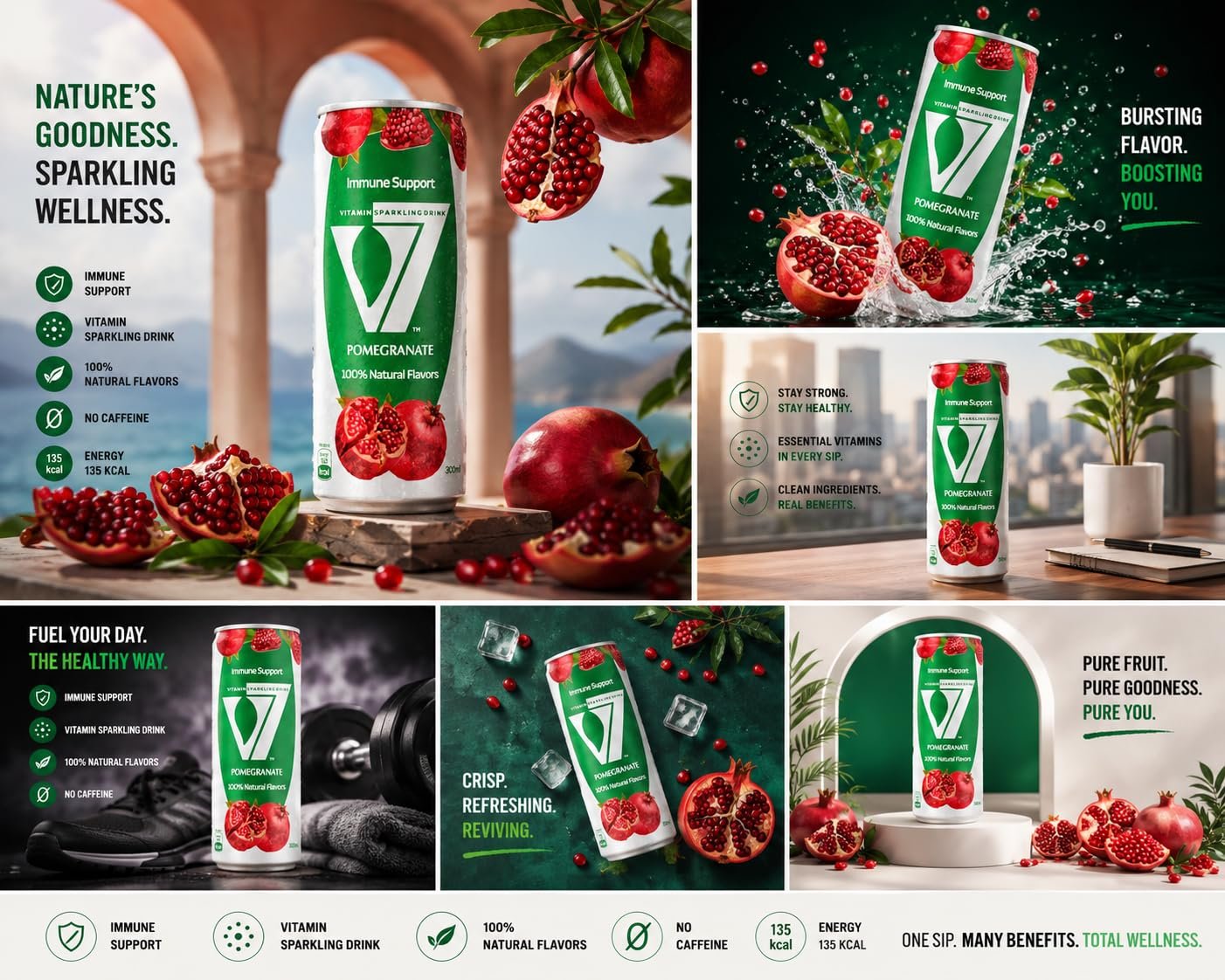 V7 Vitamin Sparkling Drink Pomegranate & Pina Colada Combo, 300ml Each | Immune Support, 100% Natural Flavours, 2 Flavour Variety Pack, Carbonated Beverage | Imported From Egypt - Image 4