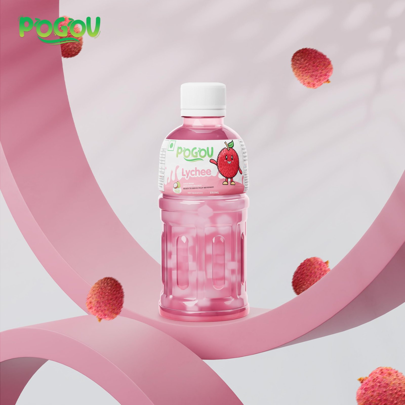 POGOU Lychee Fruit Juice with 25% Nata De Coco | Real Thai Tropical Drink with Coconut Jelly | Healthy Fruit Juice for Kids & Adults | Natural Flavored Refreshing Beverage | Imported from Thailand | Pack of 6, 330ml Each - Image 7