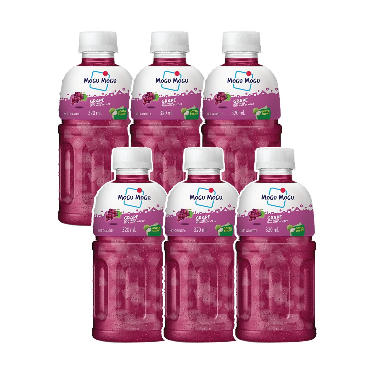 Mogu Mogu Grape Juice Drink with Nata de Coco Jelly 320ml (Pack of 6)| Refreshing Tropical Thai-Made Sip & Chew Beverage