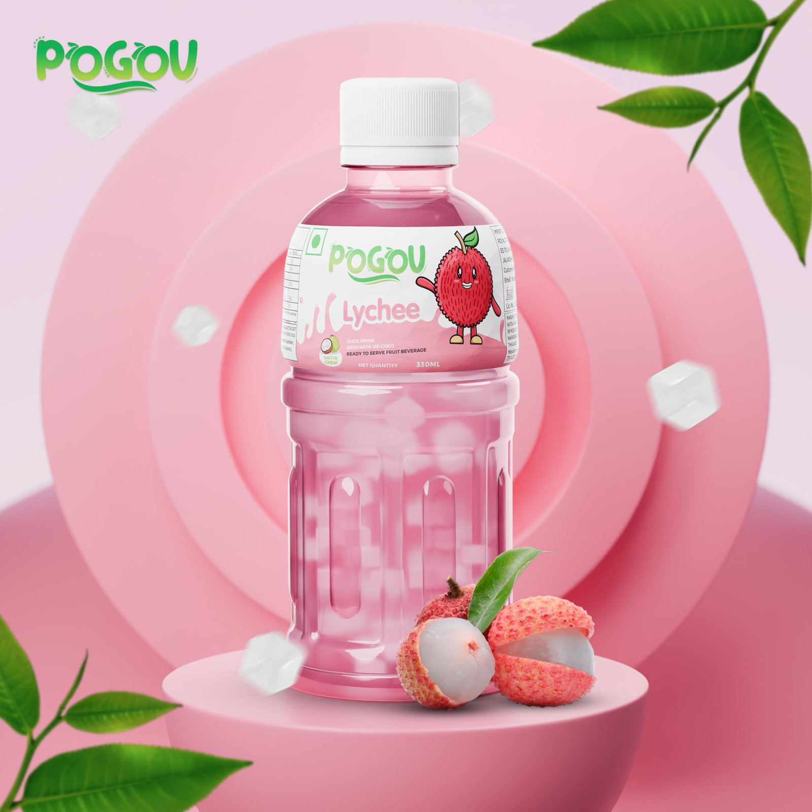 POGOU Lychee Fruit Juice with 25% Nata De Coco | Real Thai Tropical Drink with Coconut Jelly | Healthy Fruit Juice for Kids & Adults | Natural Flavored Refreshing Beverage | Imported from Thailand | Pack of 6, 330ml Each - Image 6