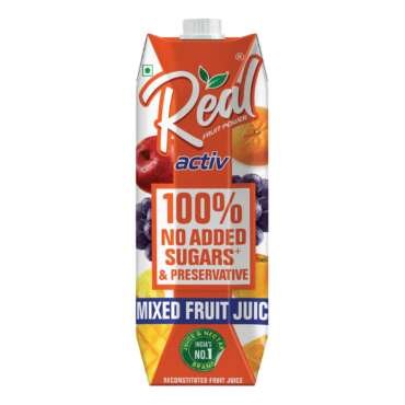 Real Activ Apple Fruit Juice - 1L | No Added Sugar & Preservatives | Made with the Goodness of Apples | Tasty, Refreshing & Energizing Fruit Drink