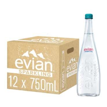 evian Sparkling Carbonated Natural Mineral Water Bottle, 750ml, Case of 12