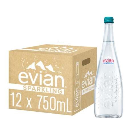 evian Sparkling Carbonated Natural Mineral Water Bottle, 750ml, Case of 12