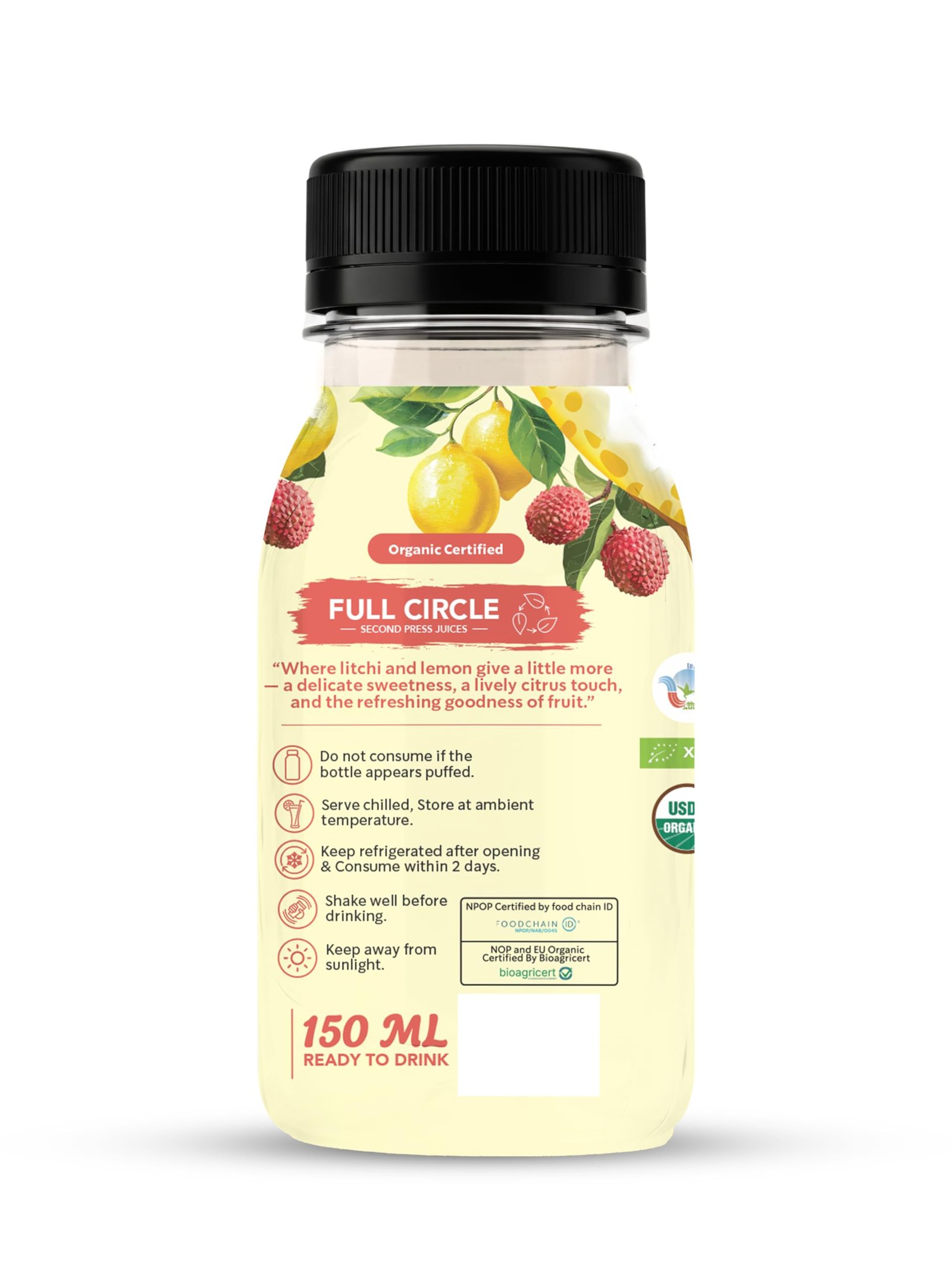 Rus Organics Organic Litchi Lemonade | Litchi & Lemon Juice | Rich in Vitamin C | No Artificial Flavours | Ready to Drink | Pack of 4 × 150 ml - Image 2